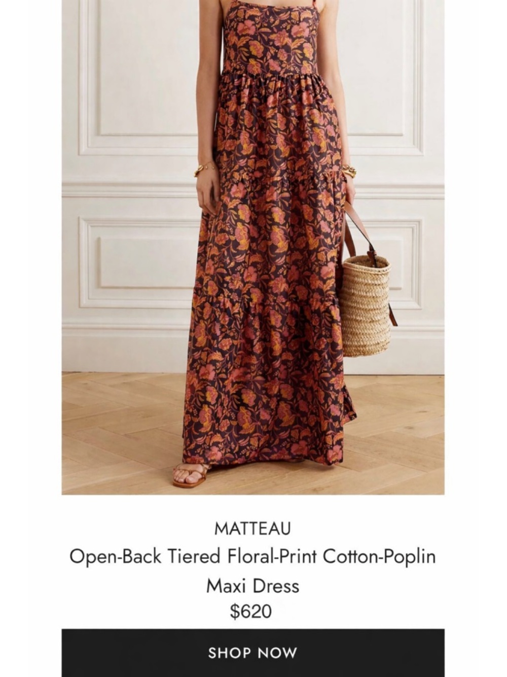 Matteau Floral Cotton Poplin Tiered Midi Dress Open Back Matteau Size 1 / US 2 - Picture 4 of 12